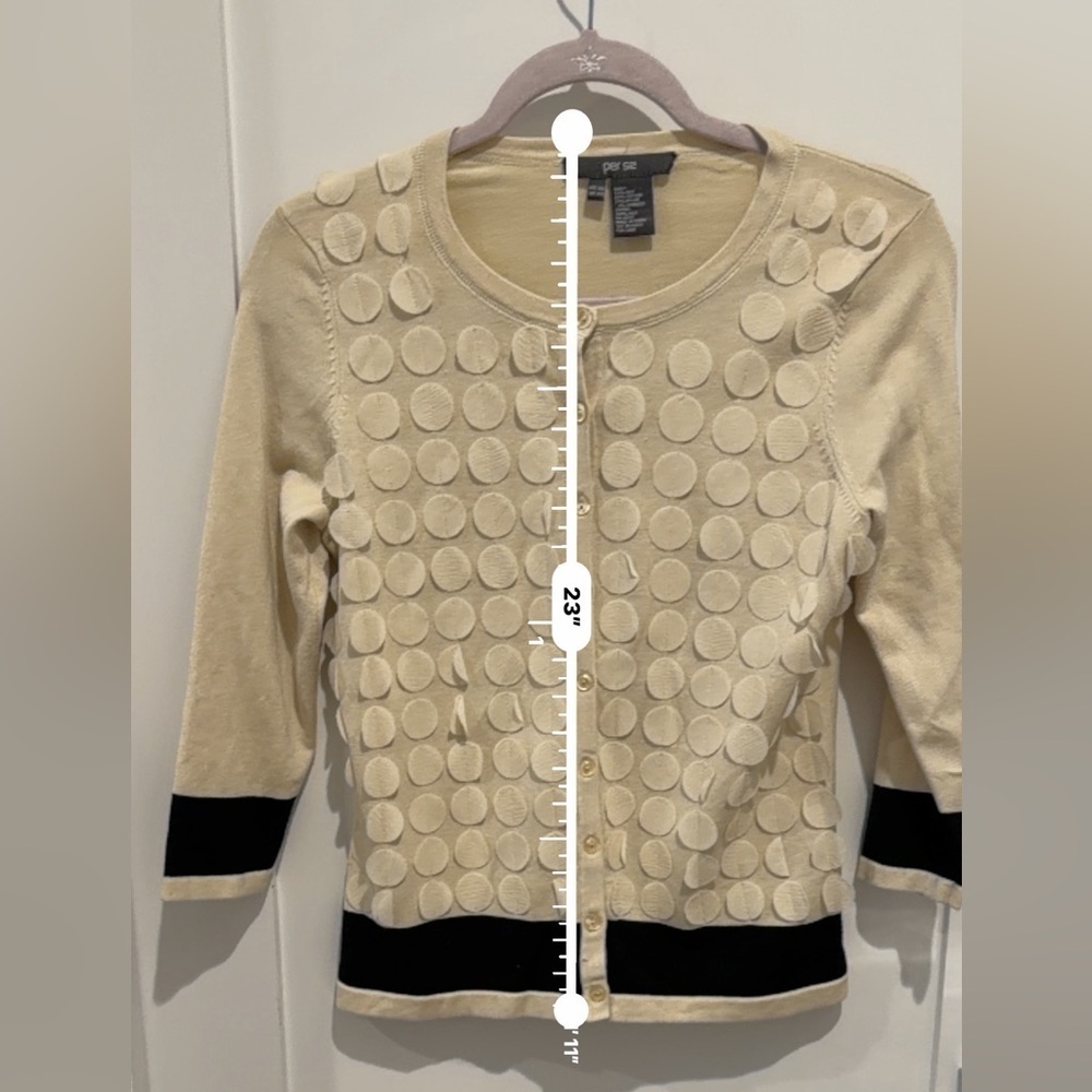 Per Se Beige and Black Polka Dot Cardigan silk cotton and nylon - Picture 4 of 8